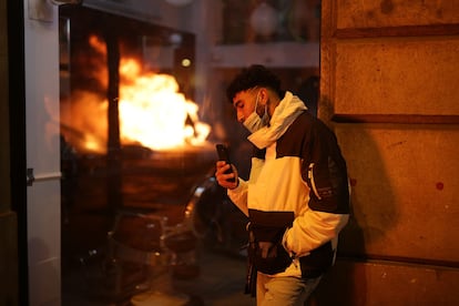 A youngster during the disturbances in Barcelona on Thursday.