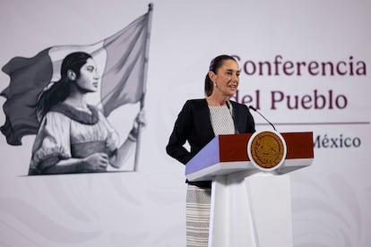 Claudia Sheinbaum en la conferencia de prensa en Palacio Nacional de Ciudad de México.