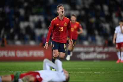 Daniel Olmo celebra el gol de la victoria ante Georgia. 