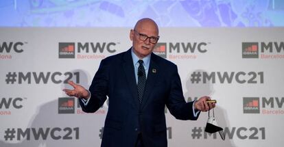 John Hoffman, consejero delegado de GSMA, durante una rueda de prensa en Barcelona.