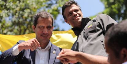 Juan Guaidó e Leopoldo López em 30 de abril de 2019, em Caracas.