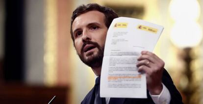 Pablo Casado, líder del PP, el 22 de abril en el Congreso.