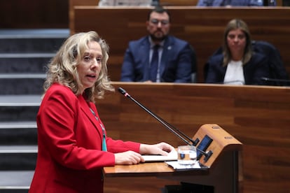 La consejera Belarmina Díaz, el martes cuando anunció en el Parlamento asturiano su dimisión.