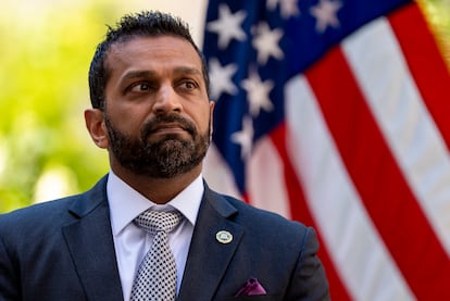 Kash Patel en una conferencia de prensa el 7 de mayo 2025 en Washington.