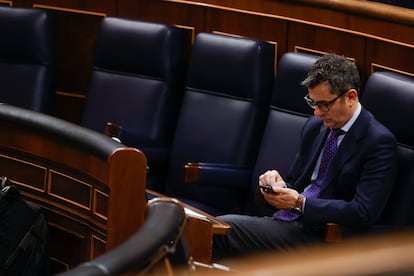 El ministro Félix Bolaños, durante el debate de este jueves en el Congreso.