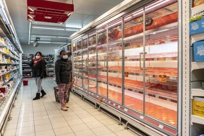 Empty shelves in a Madrid supermarket.