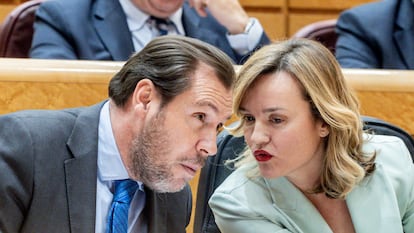 Los ministros Pilar Alegría y Óscar Puente, este miércoles en el Senado.