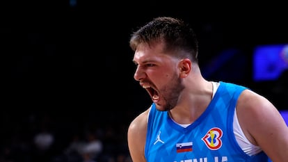 Slovenia's Luka Doncic reacts during the game.