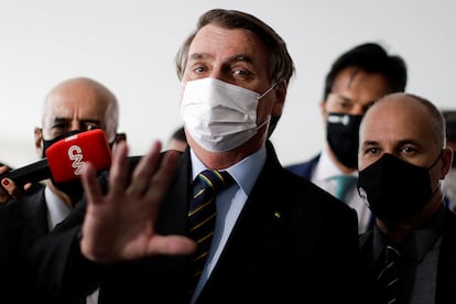 O presidente Jair Bolsonaro após uma reunião com o presidente da Câmara dos Deputados, Arthur Lira.