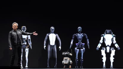 Nvidia CEO Jensen Huang during a company presentation in San Jose, California, last March.