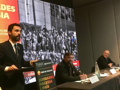 El president del Parlament, Roger Torrent, dissabte passat en un acte d'Unió de Pagesos.