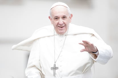 Pope Francis greets during his weekly general audience in St. Peter's Square at the Vatican, March 28, 2018.