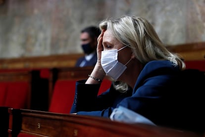 Marine Le Pen, na Assembleia Nacional em 8 de julho.