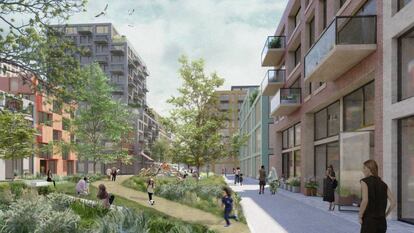 Ilustración de cómo será el nuevo barrio de Merwede en la ciudad de Utrecht (Países Bajos).
